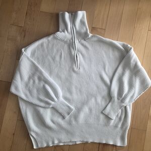 Aerie White Ribbed High Neck Quarter Zip Sweater